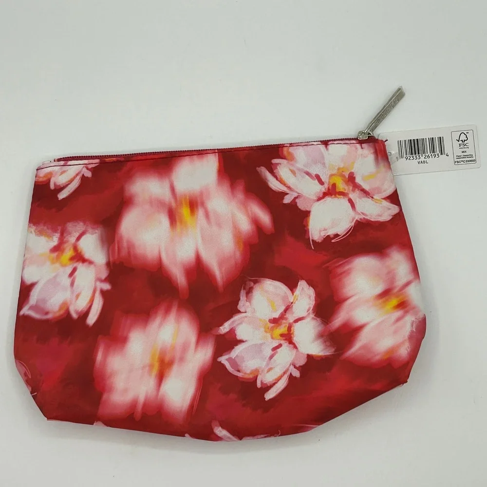 Clinique x Jonathan Cohen Red Blurry Floral Makeup Bag Cosmetic Pouch NWT Travel